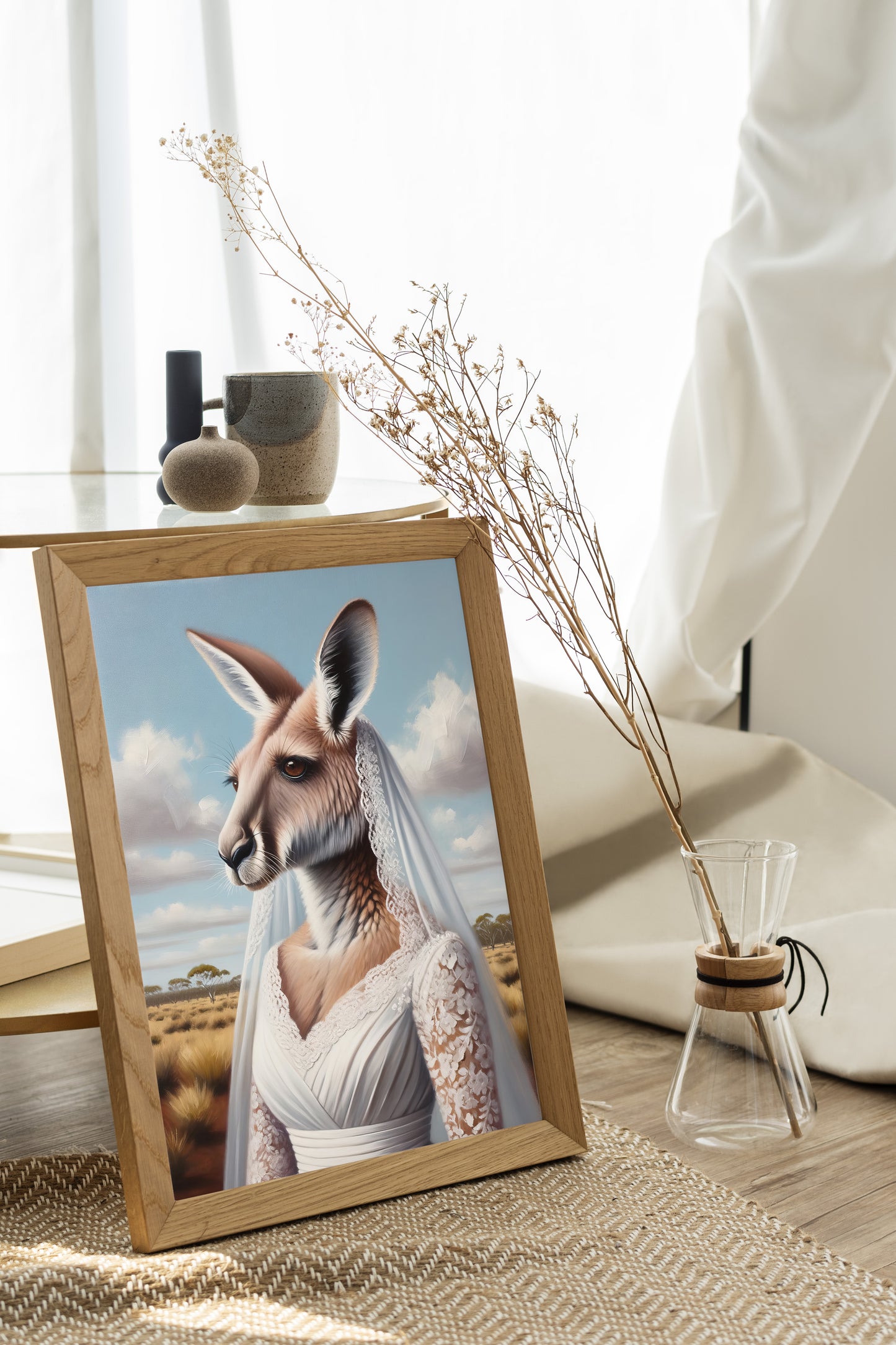 Kangaroo in Wedding Dress Poster - Unique Wall Art, Funny Animal Decor, Bride-Themed Print, Perfect Gift