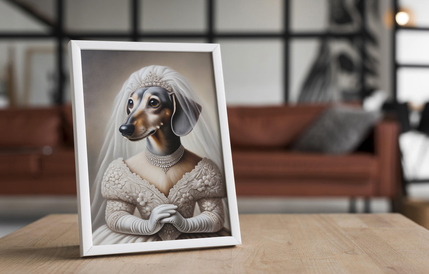 Dachshund Wedding Dress Poster - Animal Wall Decor | Bride Wall Art | Funny Dachshund Portrait | Unique Gift