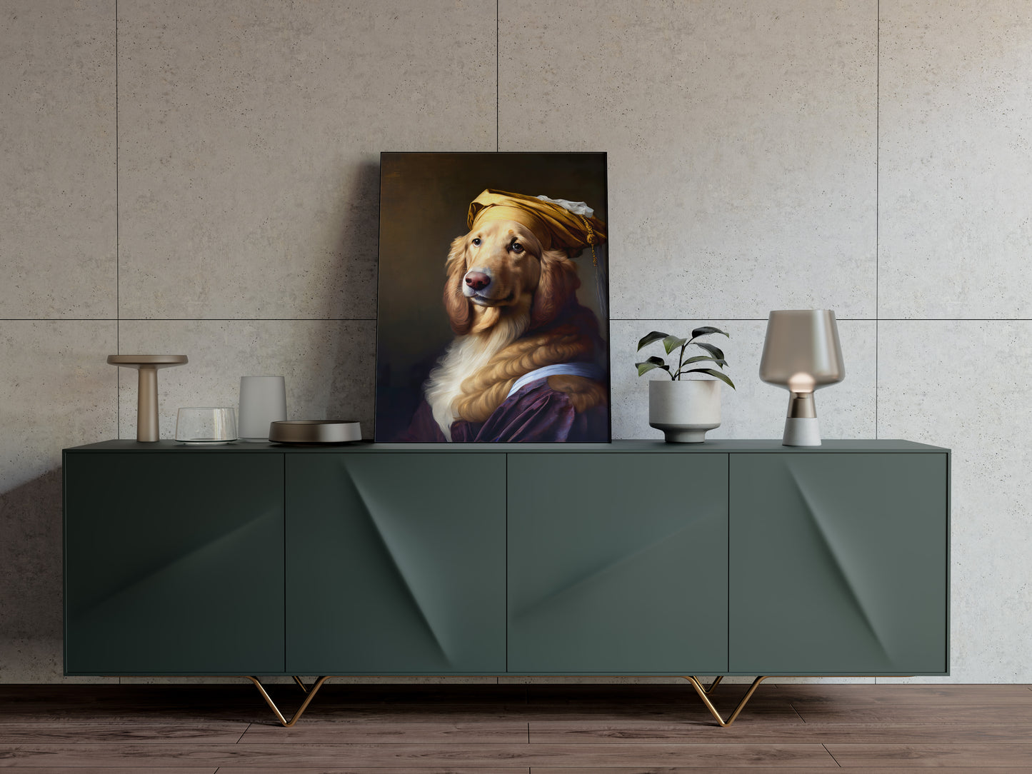 Poster chien style baroque Golden Retriever, Décoration murale noble, Affiche animalière à encadrer