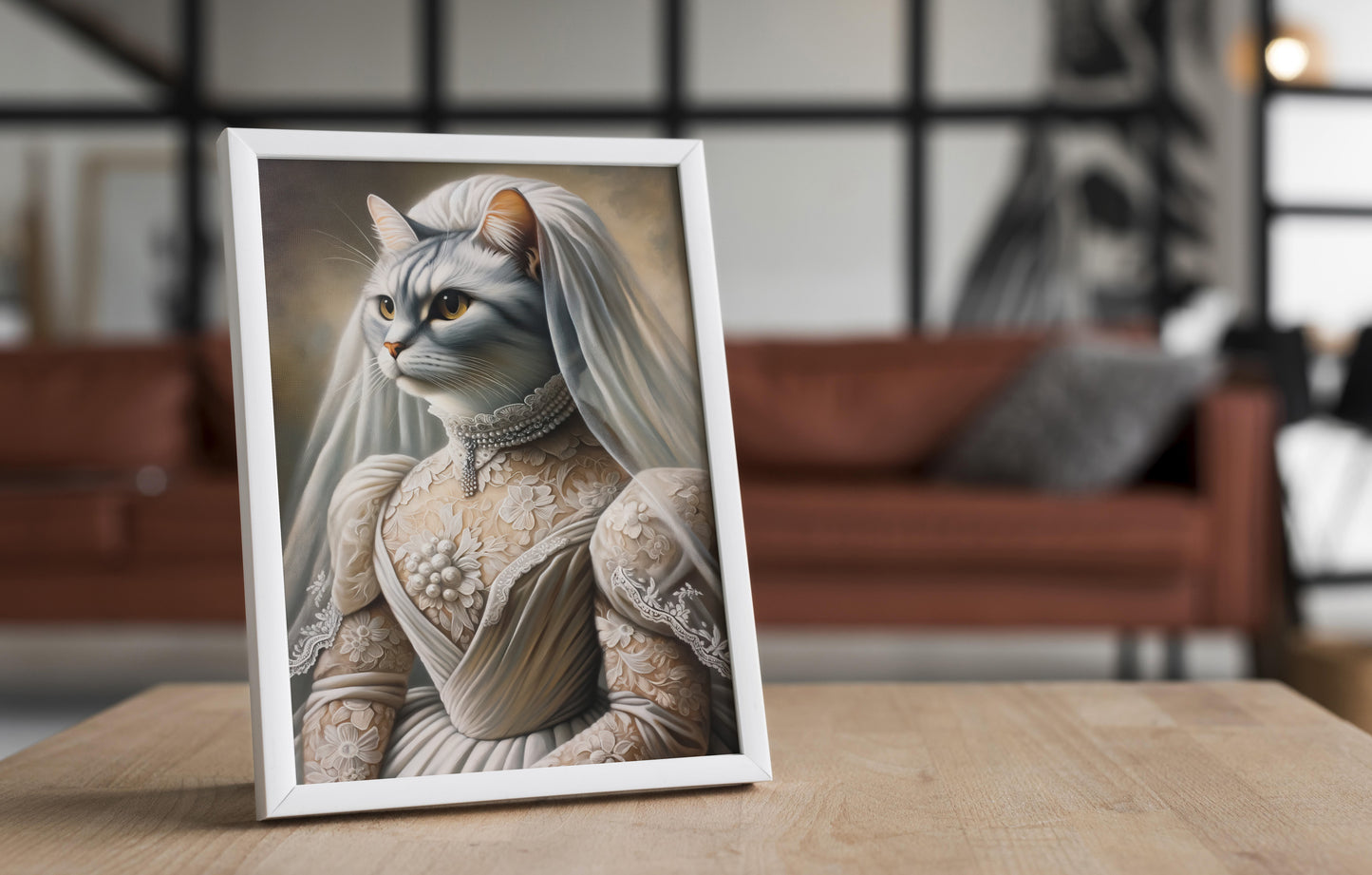 "Funny Cat Bride Poster - Unique Animal Wall Art Decor - Wedding Dress Cat Portrait Wall Print - Perfect Gift"