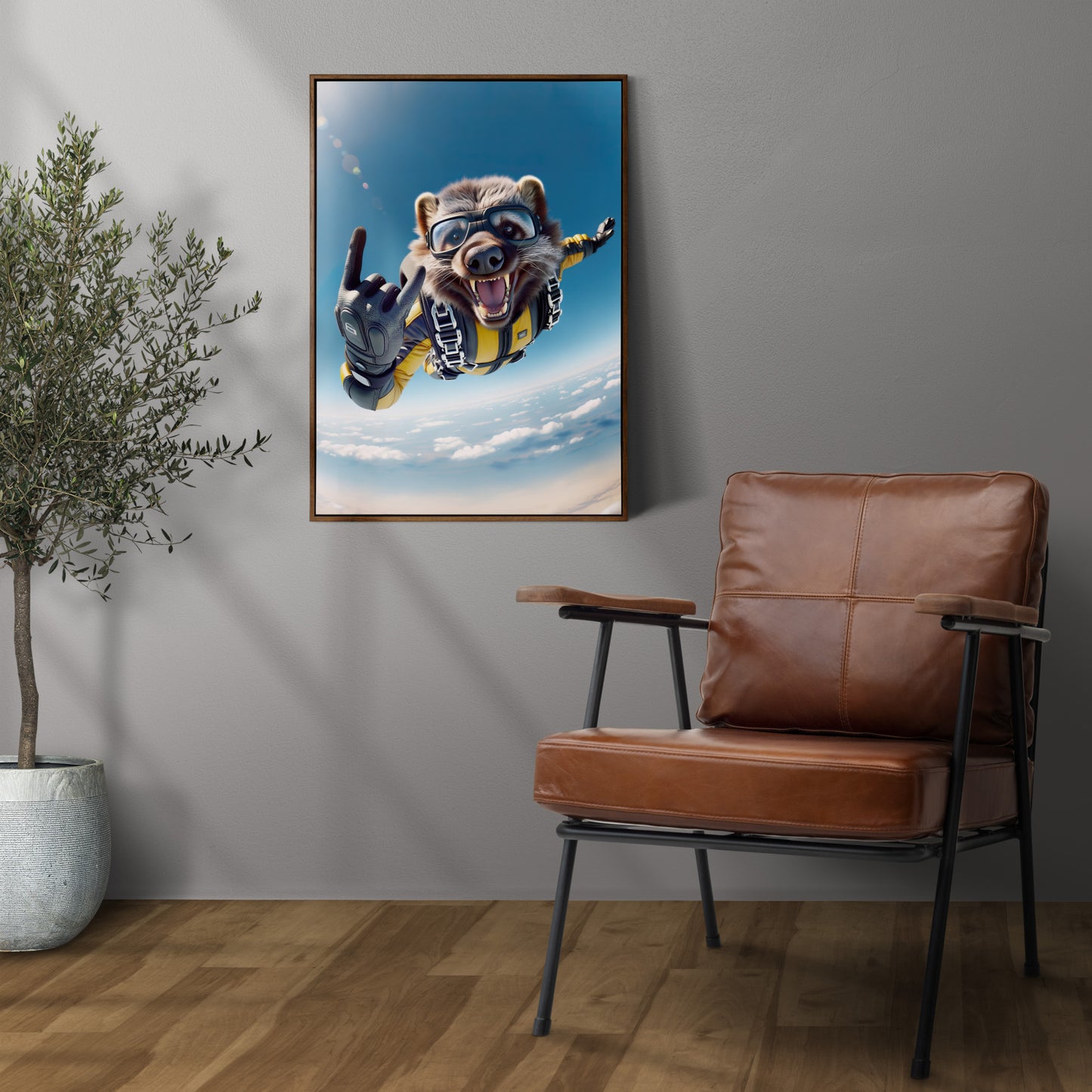 Skydiving Wolverine Free-Fall Poster | Epic Wall Art | Extreme Sport Animal Print | Unique Animal Lover Gift