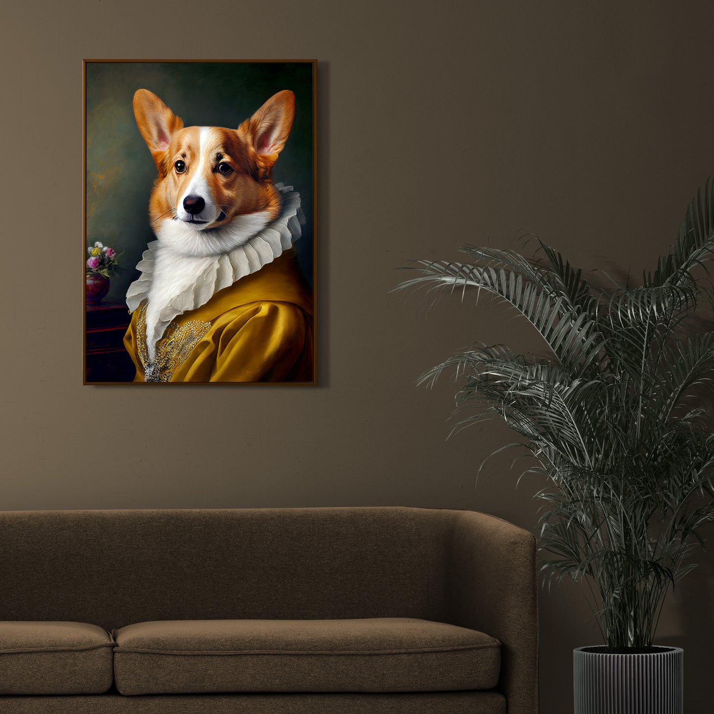 Poster chien baroque - Portrait noble de Corgi, illustration élégante pour décoration murale, art mural animaux