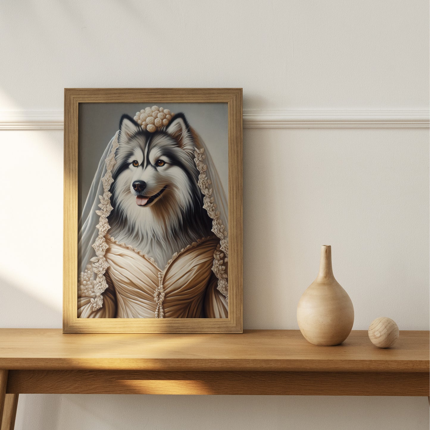 Siberian Husky in Wedding Dress Poster - Funny Animal Wall Art Decor - Unique Dog Bride Artwork Gift