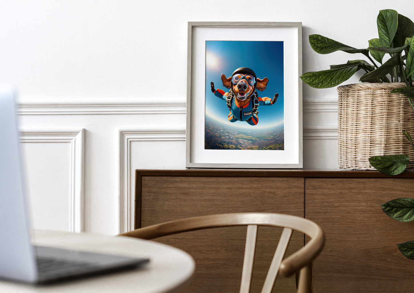 Affiche Murale Teckel en Parachute - Poster Chien Skydiving - Décor Sport Extrême - Idée Cadeau Unique