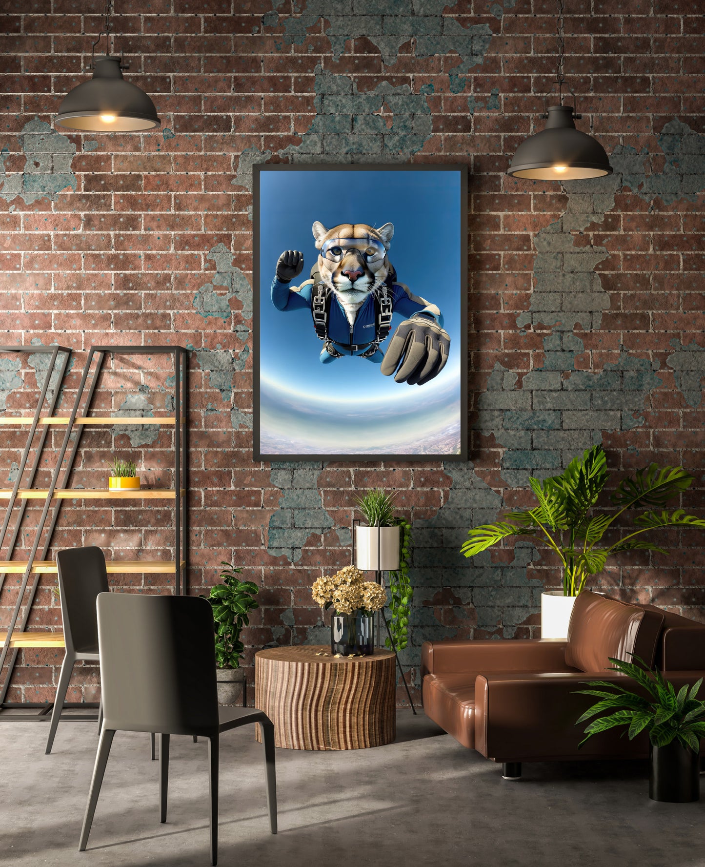 Epic Skydiving Puma Poster - Extreme Sport Wall Art, Unique Animal Print Decor, Perfect Gift for Animal Lovers