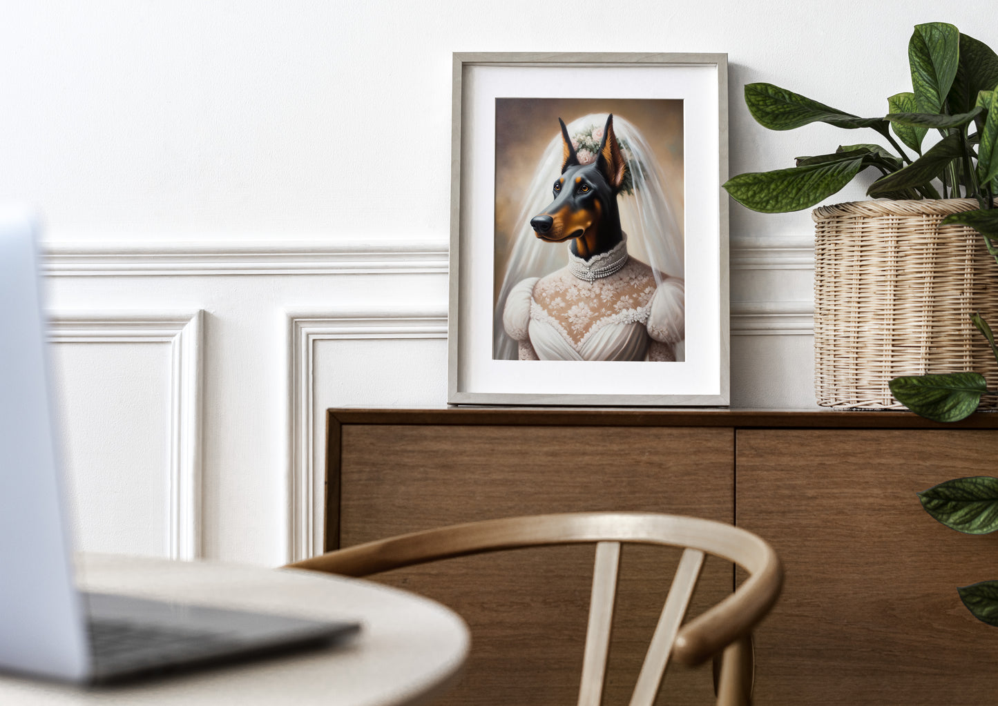 Doberman Pinscher Wedding Dress Poster - Funny Animal Wall Art Decor - Unique Dog Bride Print - Perfect Gift Idea