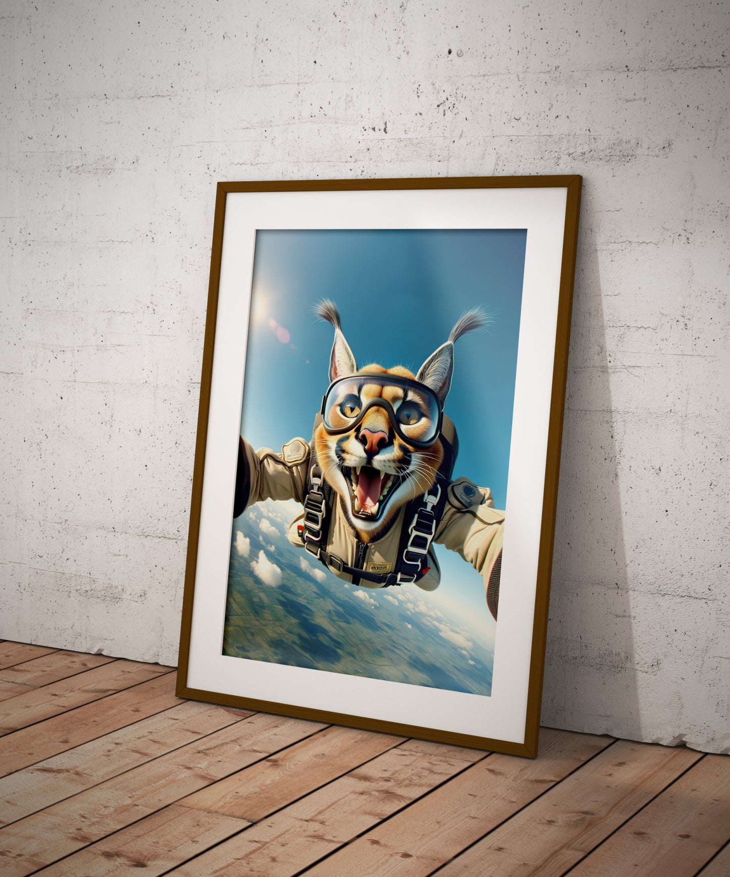 Affiche Murale Caracal en Chute Libre - Poster Animal Skydiving Sport Extrême - Décor Unique et Cadeau Original