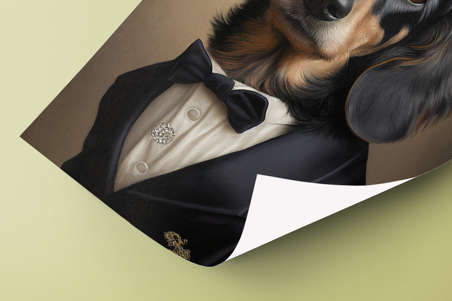 Poster Portrait Teckel en Smoking - Impression Murale Tuxedo - Art Mural Chien Chic et Humoristique