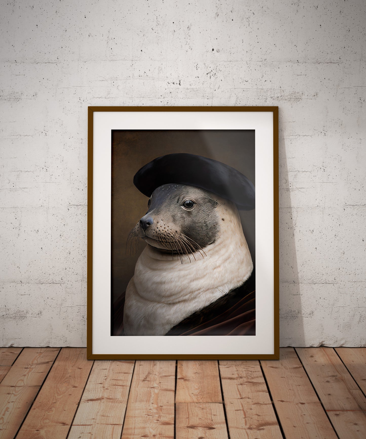 Baroque Style Noble Seal Portrait Poster - Animal Wall Art, Elegant Seal Decoration, Ready to Frame Wall Poster