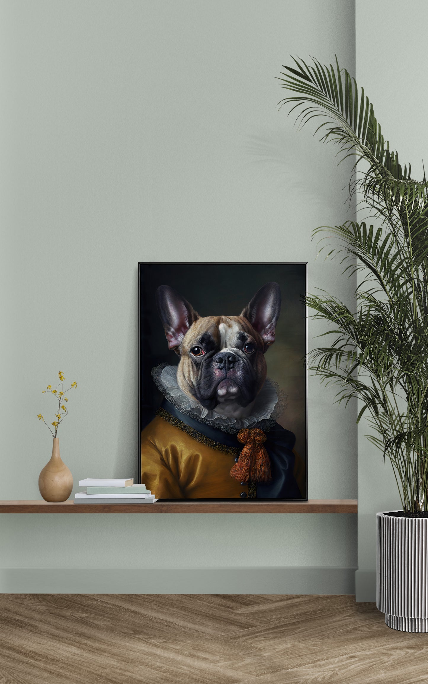 Poster Baroque Noble Bulldog Français, Décoration Murale Chien, Affiche Animaux à Encadrer