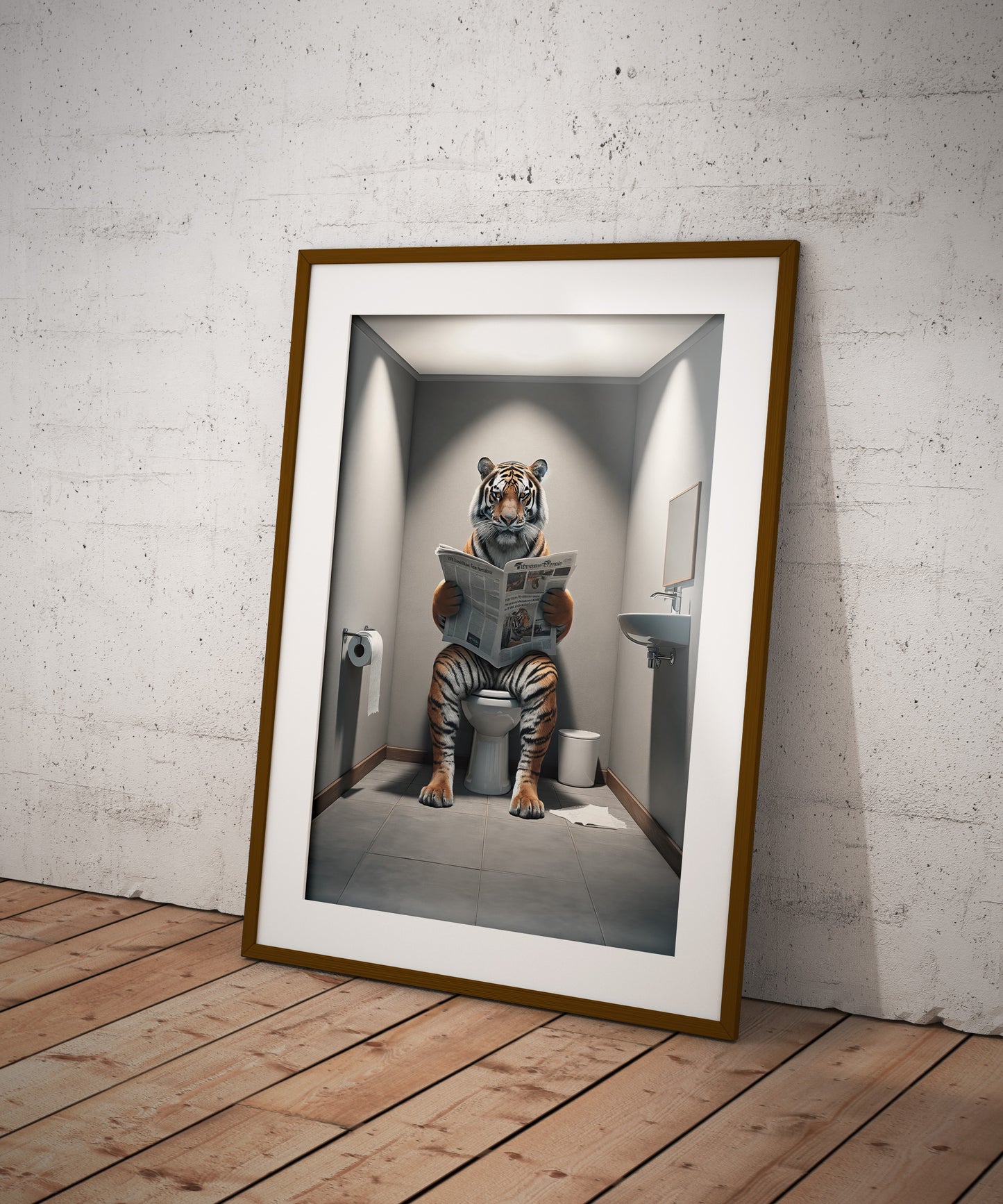 Tiger Reading Newspaper Poster - Funny Bathroom Wall Art Decor - Unique Toilet WC Poster - Quirky Gift