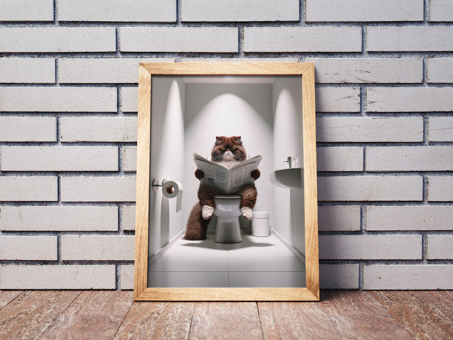 Persian Cat Poster - Chocolate & White Cat on Toilet | Bathroom Wall Art | Fun Gag Gift for WC Decor