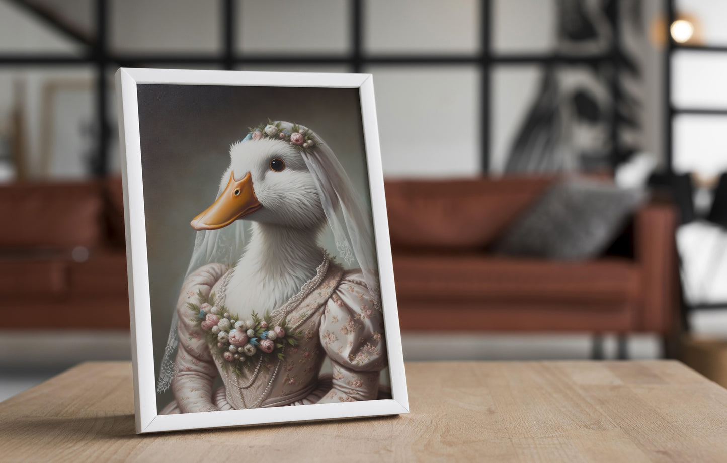 Whimsical Duck in Wedding Dress Poster - Funny Animal Wall Art Decor - Unique Bride-Themed Gift for Home