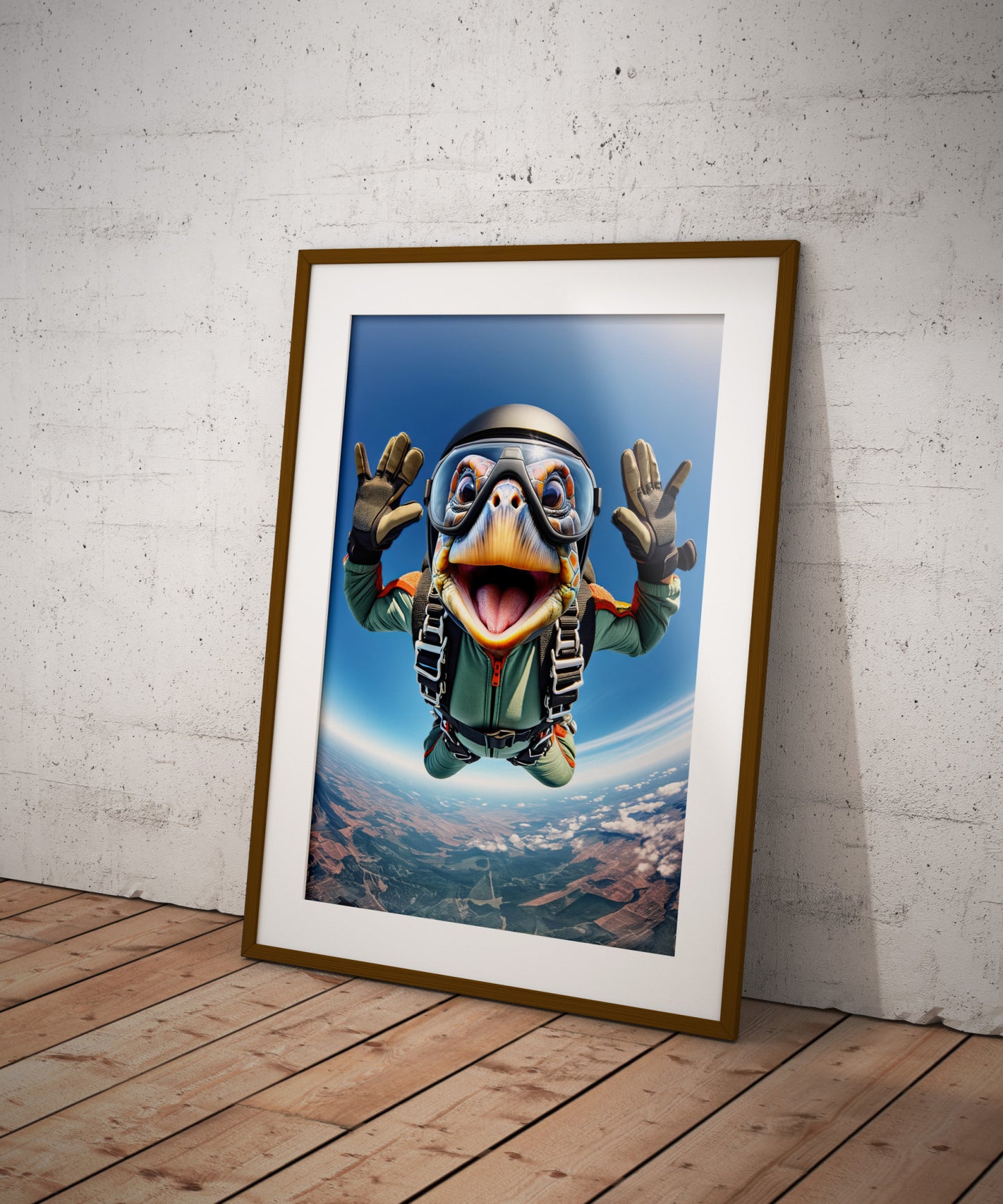 Skydiving Turtle Free-Fall Poster - Unique Animal Wall Art, Extreme Sport Decor, Perfect Gift for Animal Lovers