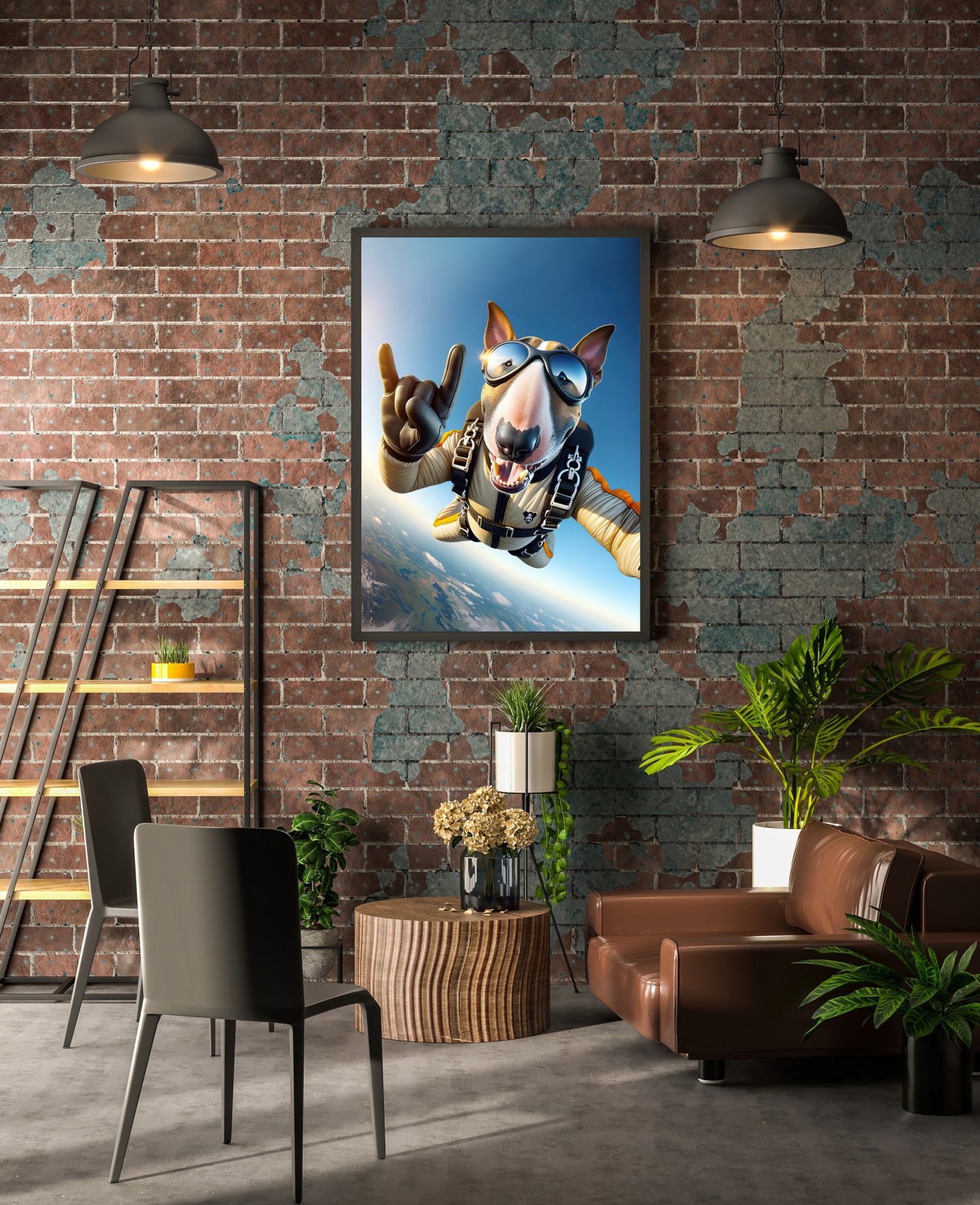 Epic Free Fall Bull Terrier Poster - Unique Skydiving Animal Print Wall Art for Extreme Sports Lovers Decor