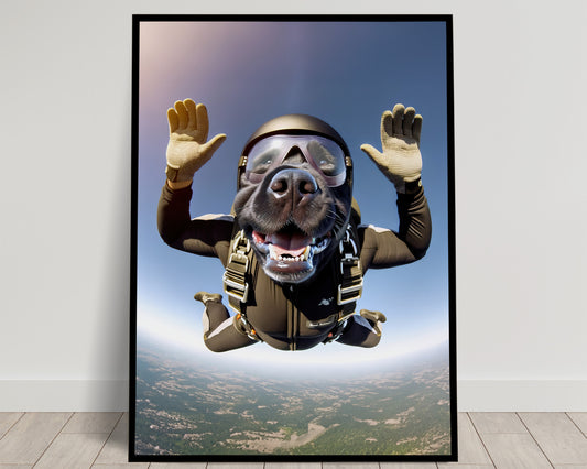 Affiche murale Labrador Skydiving, Poster Chien en Parachute, Décor Sport Extrême, Idée cadeau unique pour maison