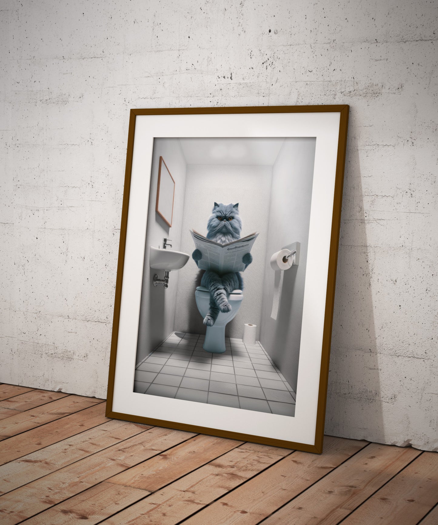 Funny Blue Persian Cat Bathroom Poster - Humorous Wall Art, Toilet Decor, Perfect Gag Gift for Cat Lovers