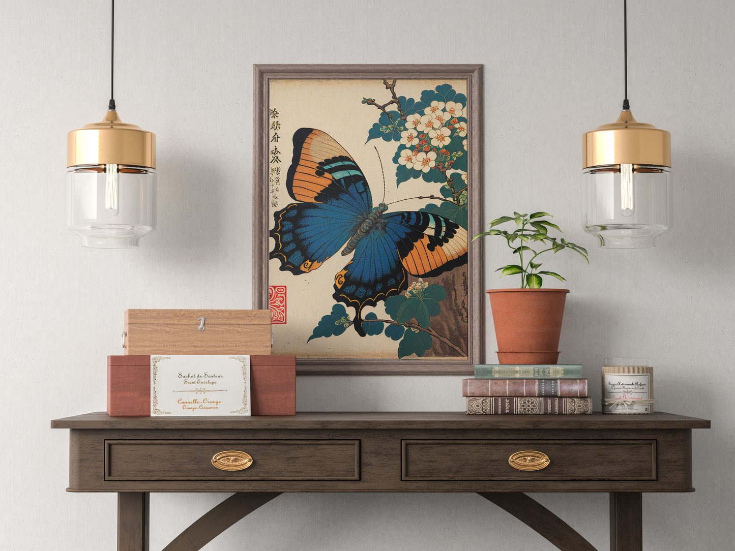 Japanese Butterfly Poster, Art Style Illustration for Wall Decor, Nipponese Decoration, Frameable Butterfly Print