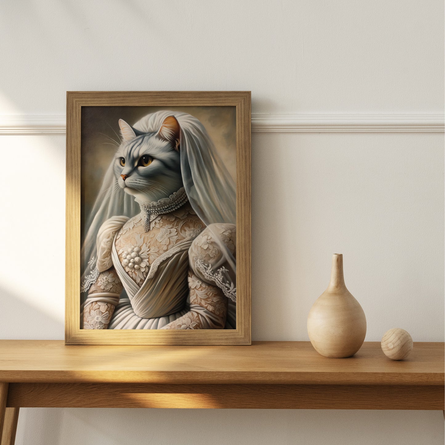 "Funny Cat Bride Poster - Unique Animal Wall Art Decor - Wedding Dress Cat Portrait Wall Print - Perfect Gift"