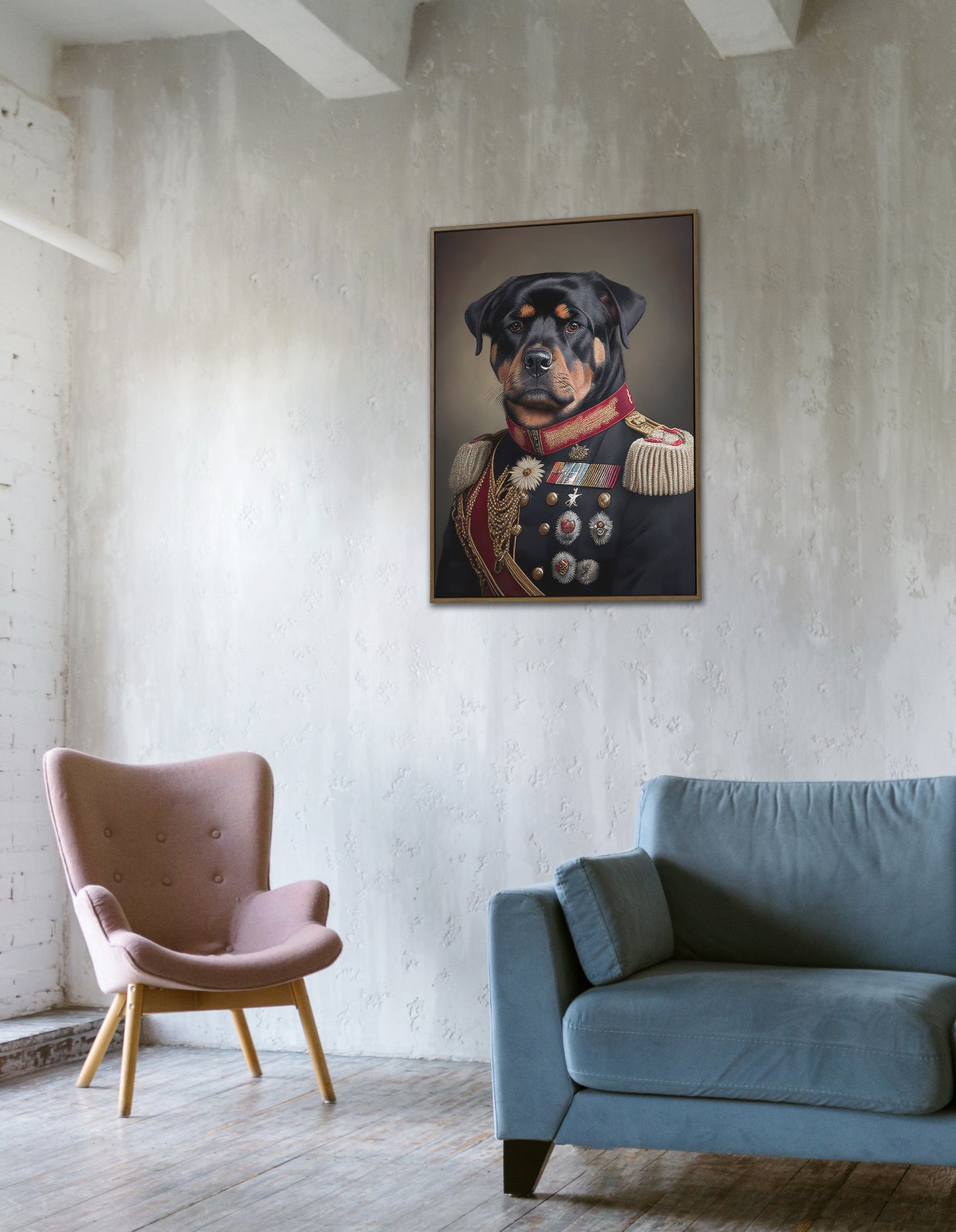 Heroic Rottweiler Poster in Military Uniform - Funny Dog Wall Art Print - Unique Animal Decor