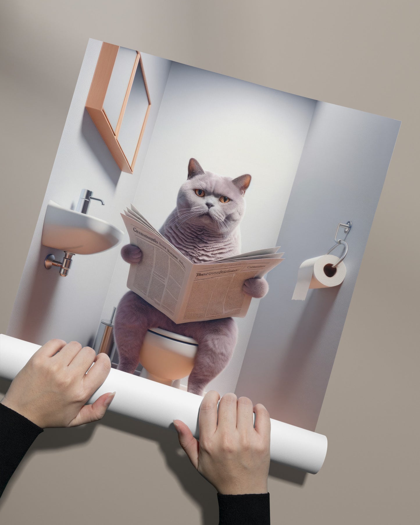 British Shorthair Lilac Cat Toilet Poster – Funny Bathroom Wall Art & Decor, WC Gag Gift