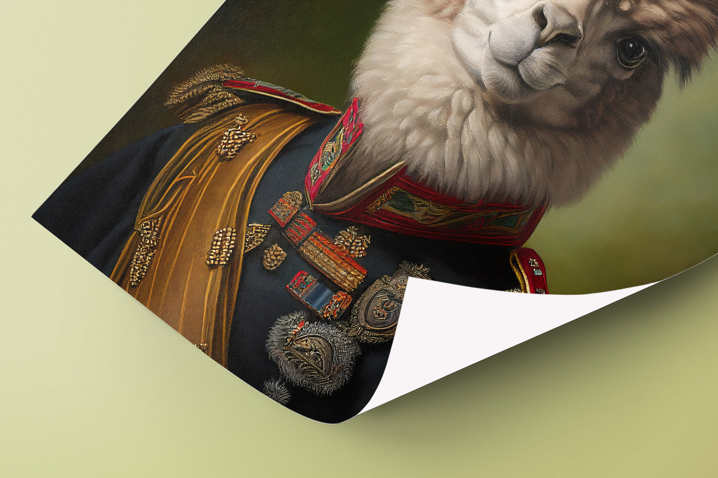 Heroic Alpaca Poster in Military Uniform | Animal Wall Art Decoration for Home | Frameable Alpaca Print