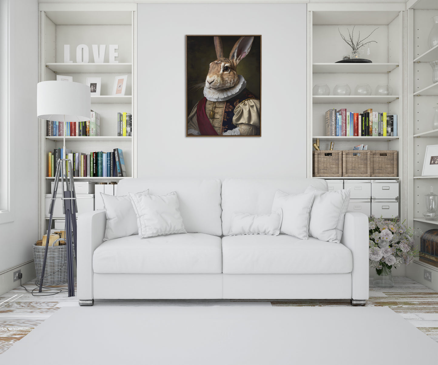 Poster Lapin Noble Style Baroque, Décoration Murale Animaux, Affiche à Encadrer d'Art Mural