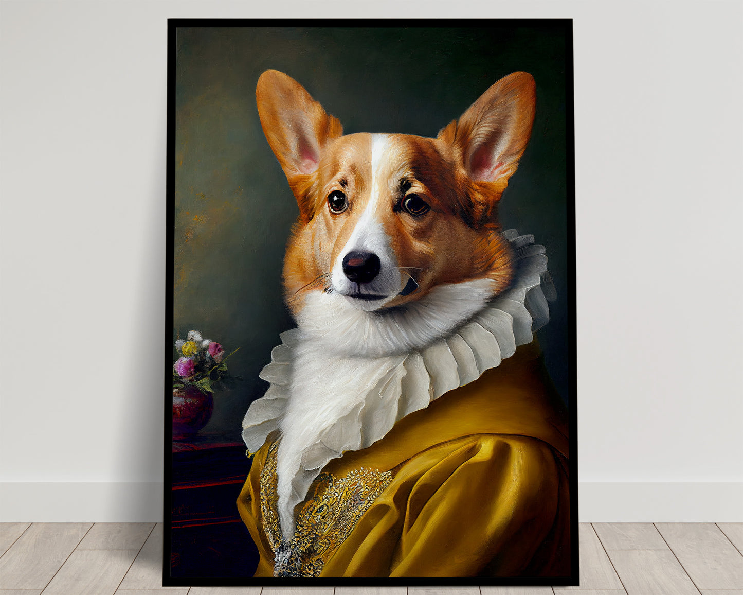 Poster chien baroque - Portrait noble de Corgi, illustration élégante pour décoration murale, art mural animaux