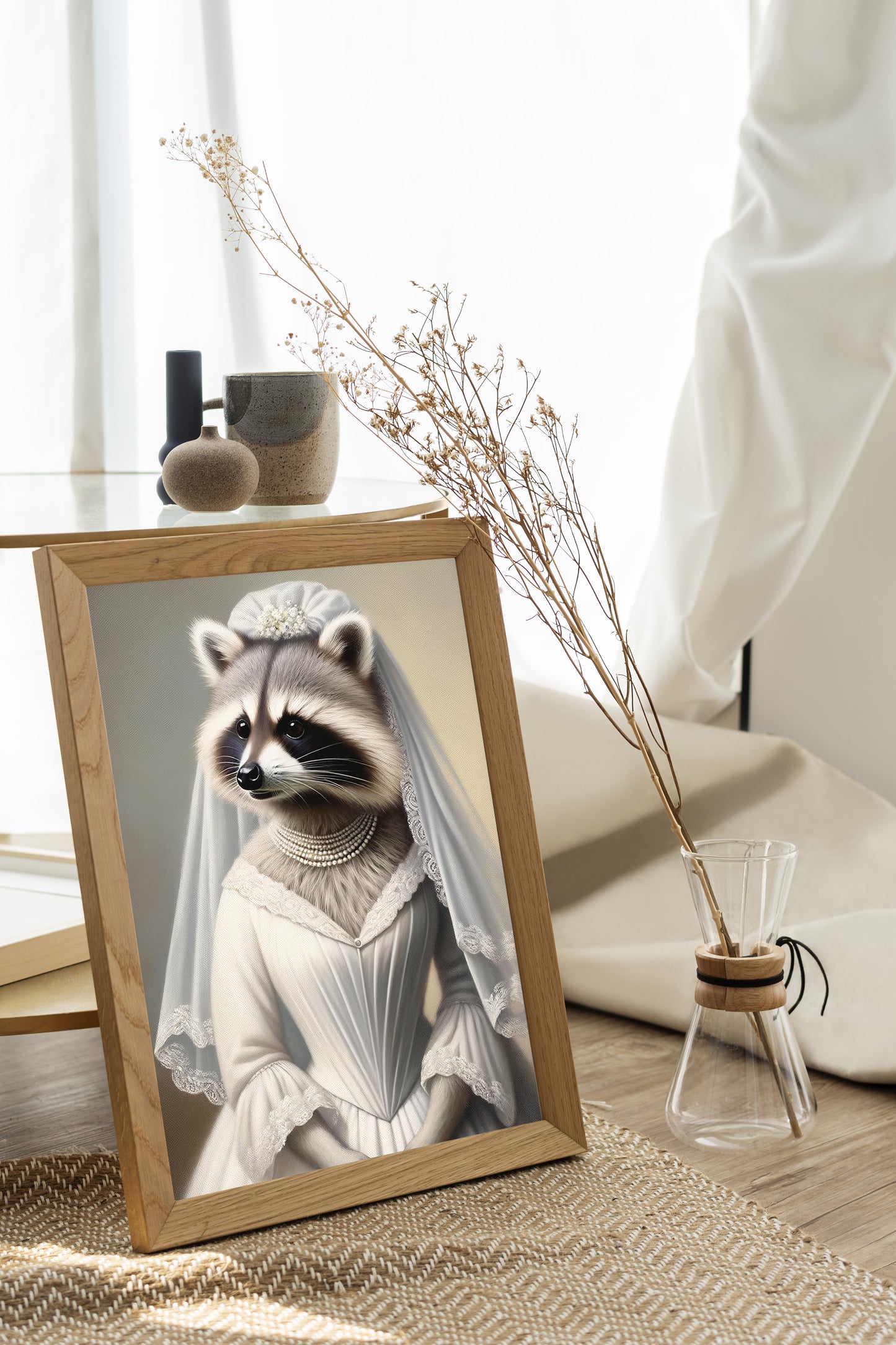 Raccoon in Wedding Dress Poster - Animal Wall Decor | Funny Bride Art | Unique Gift for Home & Office