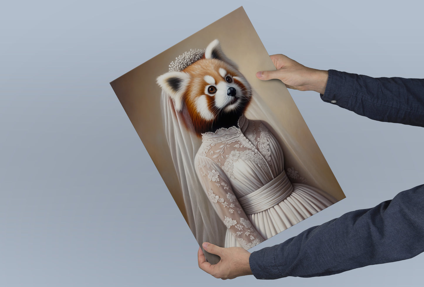 "Unique Red Panda Wedding Dress Poster - Cute Animal Wall Art, Bride Decor, Funny Frame, Unique Gift Idea"