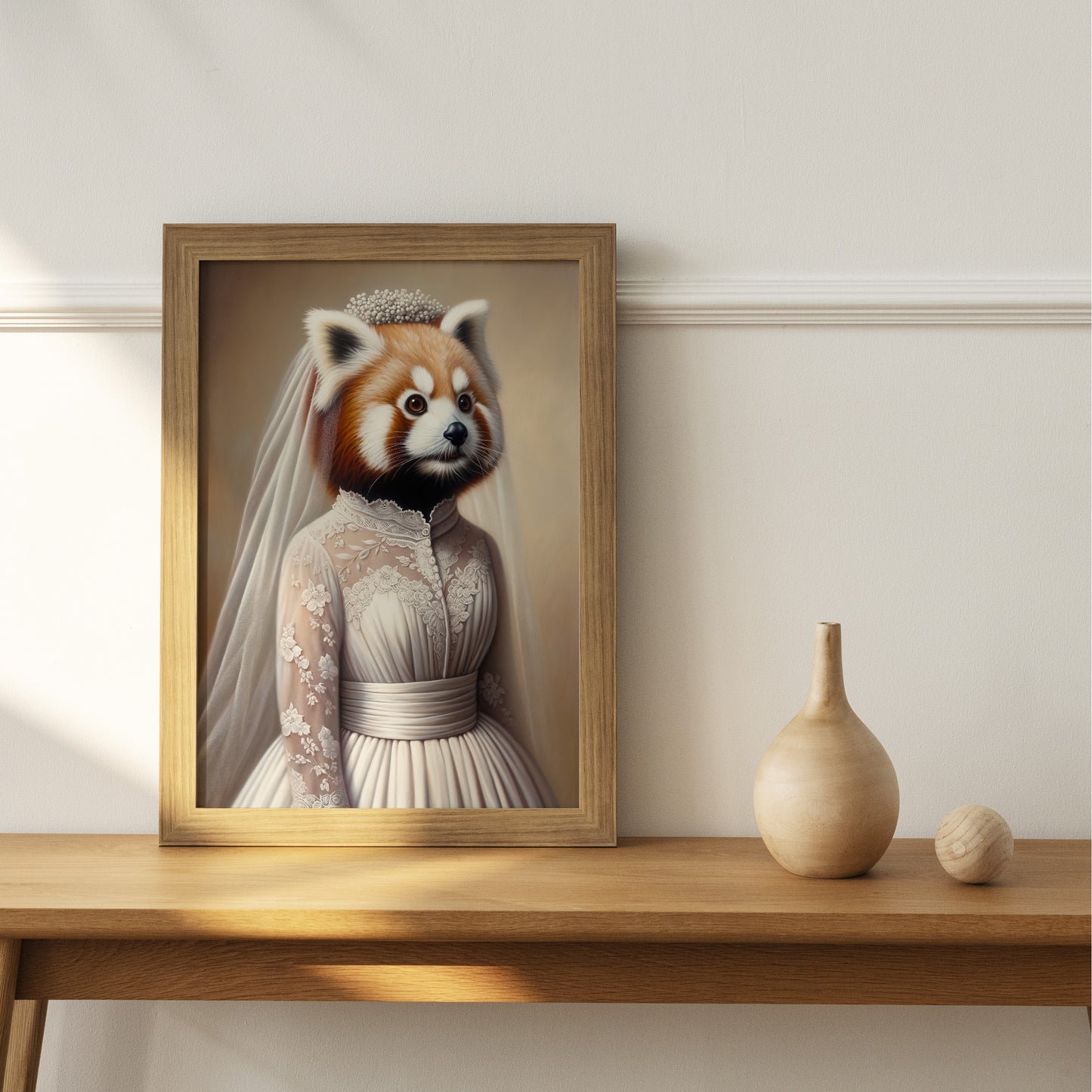 "Unique Red Panda Wedding Dress Poster - Cute Animal Wall Art, Bride Decor, Funny Frame, Unique Gift Idea"