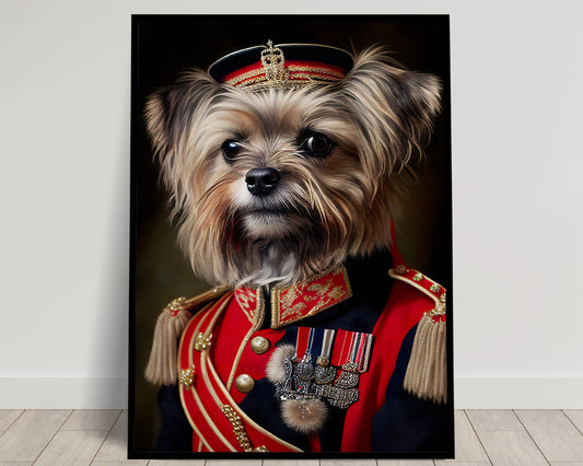 "Yorkshire Dog in Military Uniform Poster – Animal Wall Art, Yorkshire Terrier Wall Decoration"