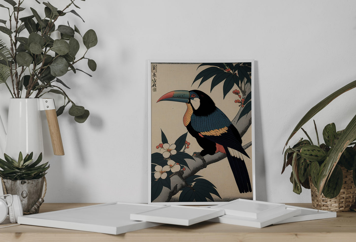 Poster Toucan, Illustration art japonais, Impression Ukiyo-e, Art mural, Décoration murale, Affiche Japonaise