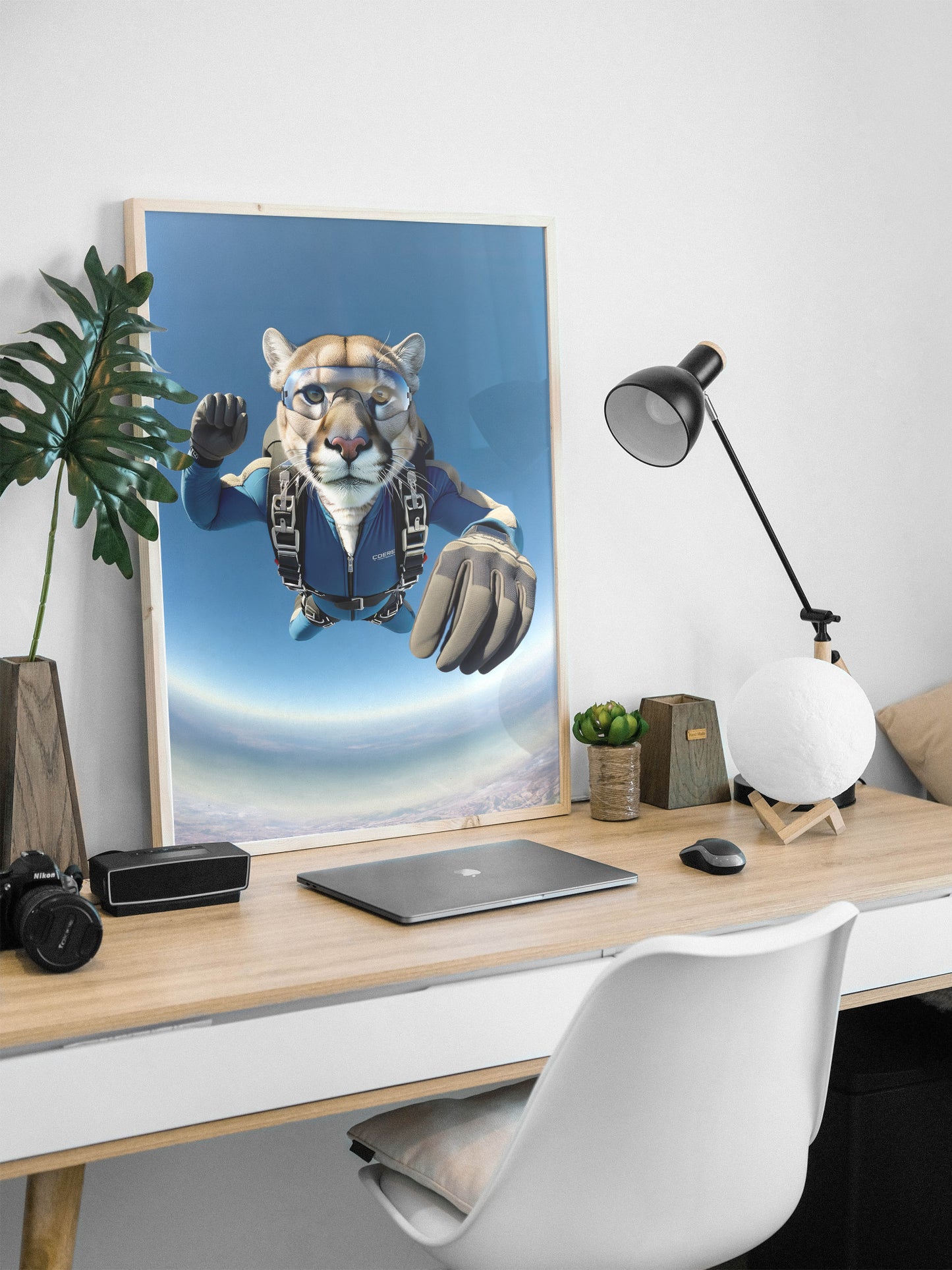 Epic Skydiving Puma Poster - Extreme Sport Wall Art, Unique Animal Print Decor, Perfect Gift for Animal Lovers