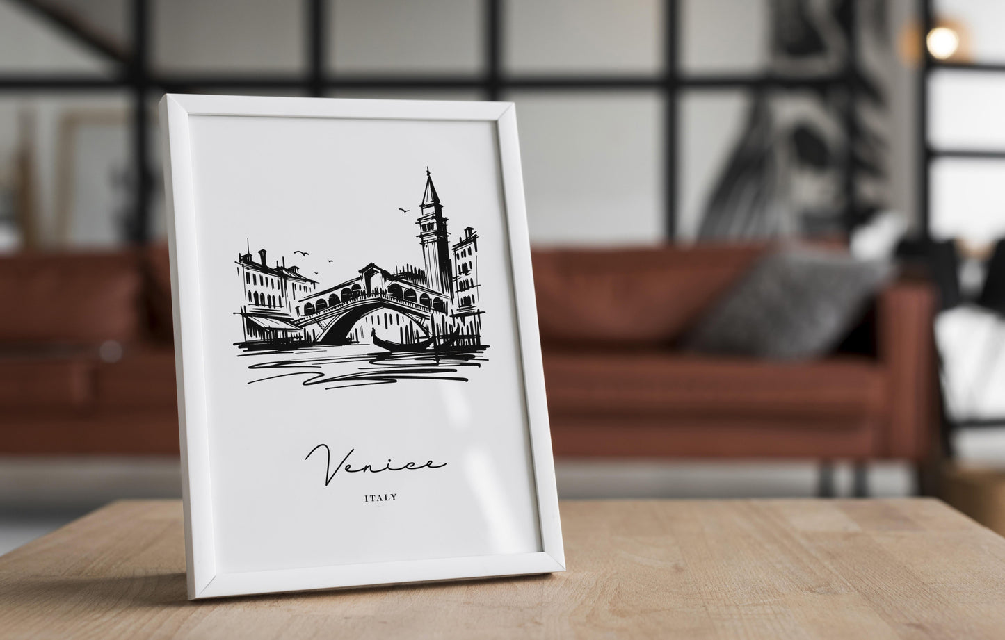 Venice Poster - Black and White Sketch of Venetian Landmarks - Living Room Wall Art - Bedroom Decor - Office Poster - Unique Travel Gift