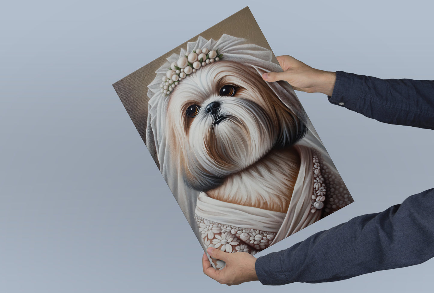 Poster Chiot Shih Tzu en Robe de Mariée | Déco Murale Animaux | Affiche Mariage Humoristique