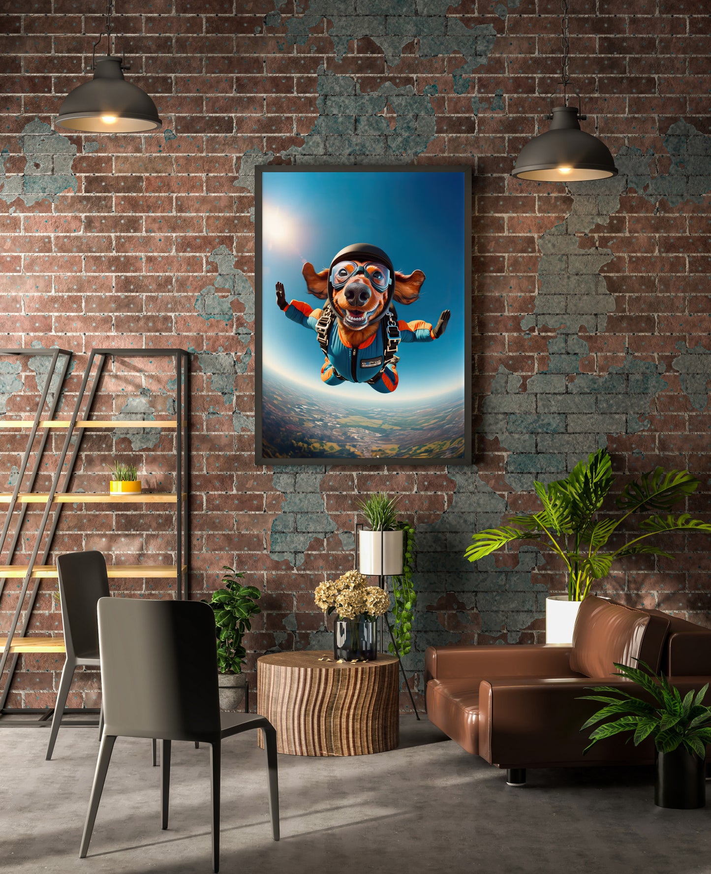 Affiche Murale Teckel en Parachute - Poster Chien Skydiving - Décor Sport Extrême - Idée Cadeau Unique