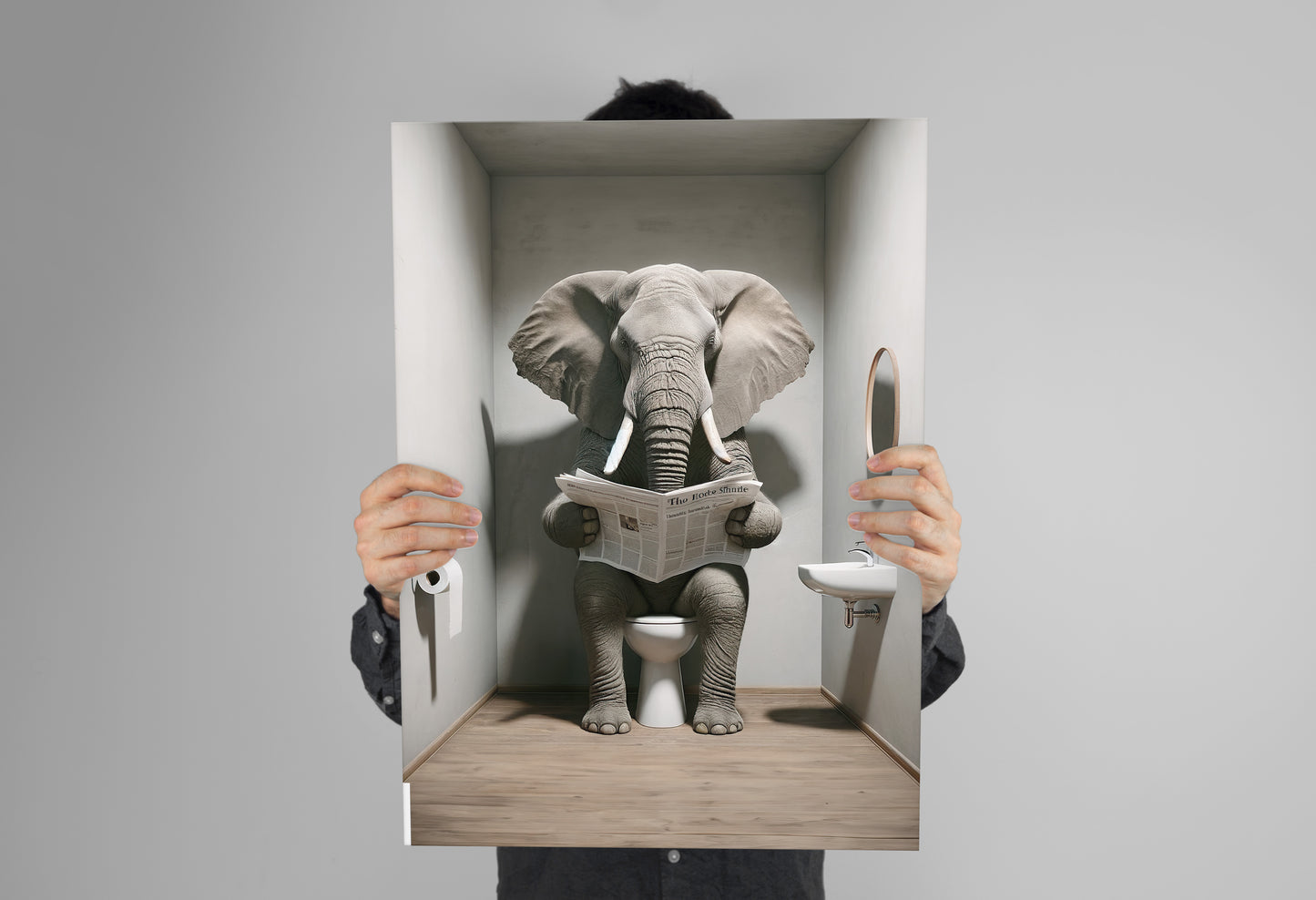 Funny Elephant Reading Newspaper Toilet Poster - Unique Bathroom Wall Art Decor - Perfect Funny WC Gift