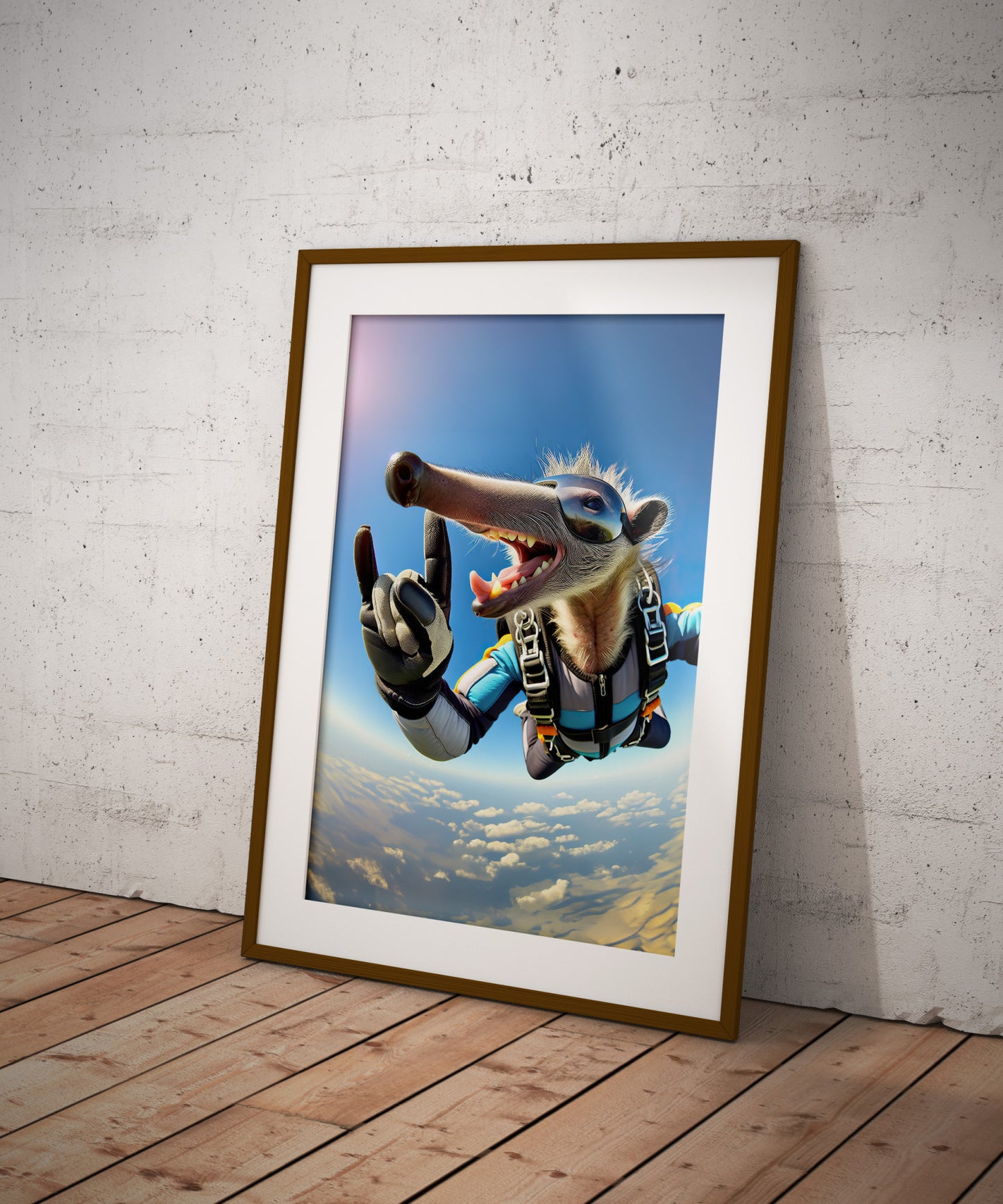 Epic Skydiving Anteater Poster - Funny Animal Print for Extreme Sport Decor & Animal Lover Gift