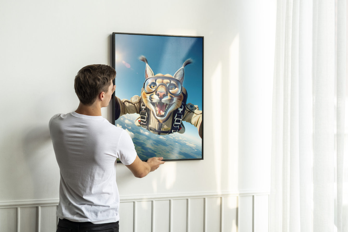 Affiche Murale Caracal en Chute Libre - Poster Animal Skydiving Sport Extrême - Décor Unique et Cadeau Original