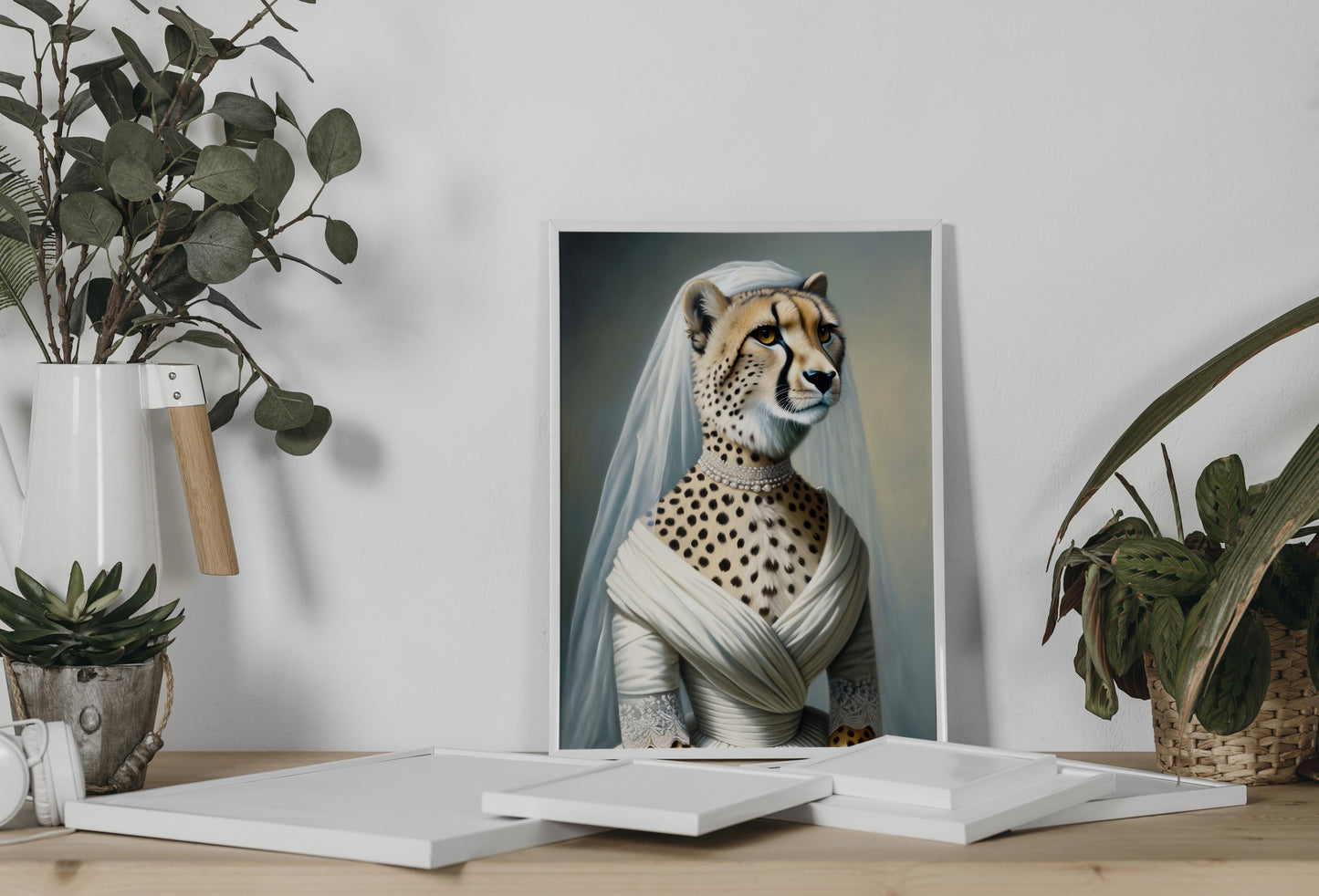 "Cheetah in Wedding Dress Poster - Funny Animal Wall Art - Unique Bride Decor - Perfect Gift for Home or Office"