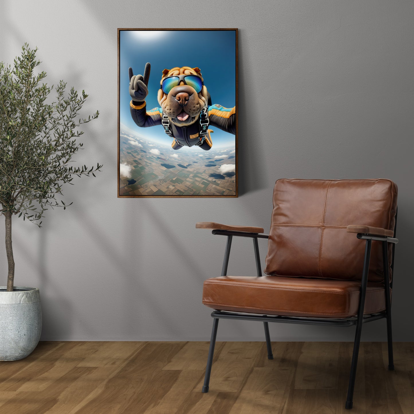 Skydiving Shar Pei Poster - Epic Wall Art for Animal Lovers | Unique Extreme Sport Dog Print Decor