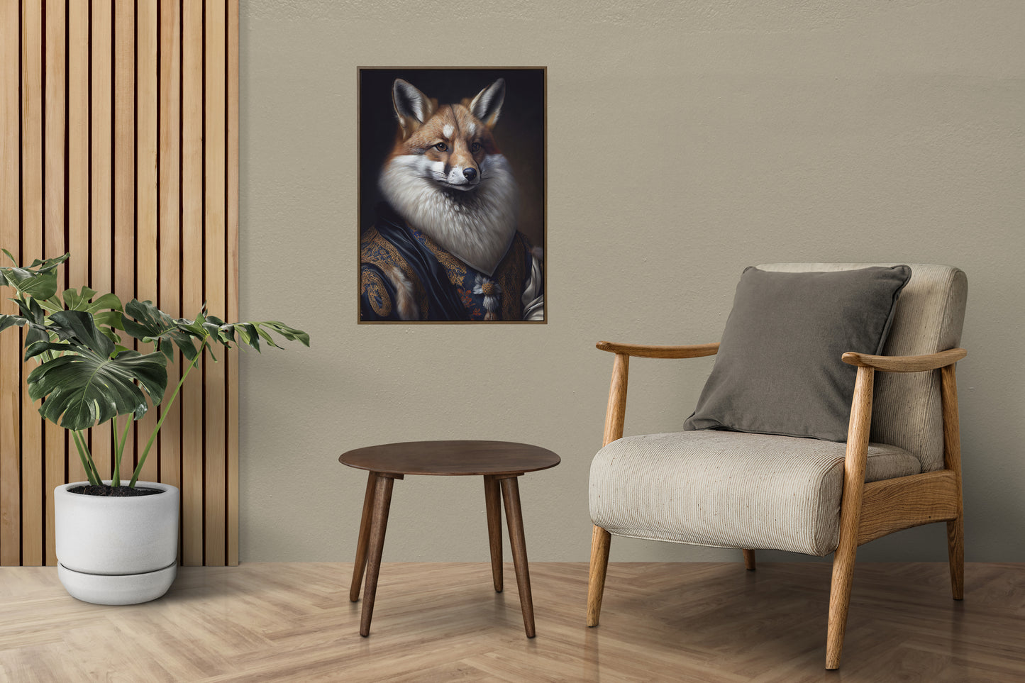 Poster Renard Baroque Noble, Décoration Murale Animaux, Art Mural Renard Argenté