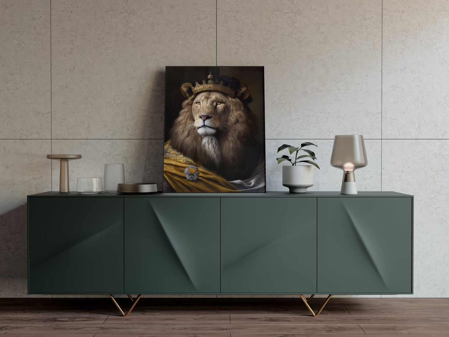 Baroque Style Noble Lion Portrait, Animal Wall Art, Feline Poster, Elegant Wall Decoration for Home & Office