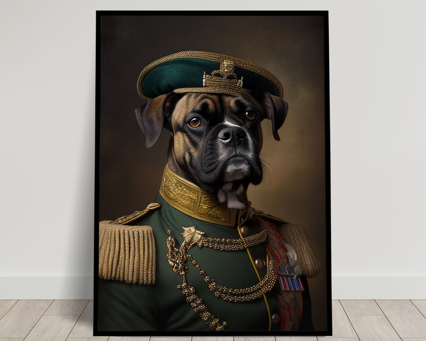 Affiche Murale de Chien Boxer Héroïque en Uniforme Militaire - Poster Décoratif pour Maison