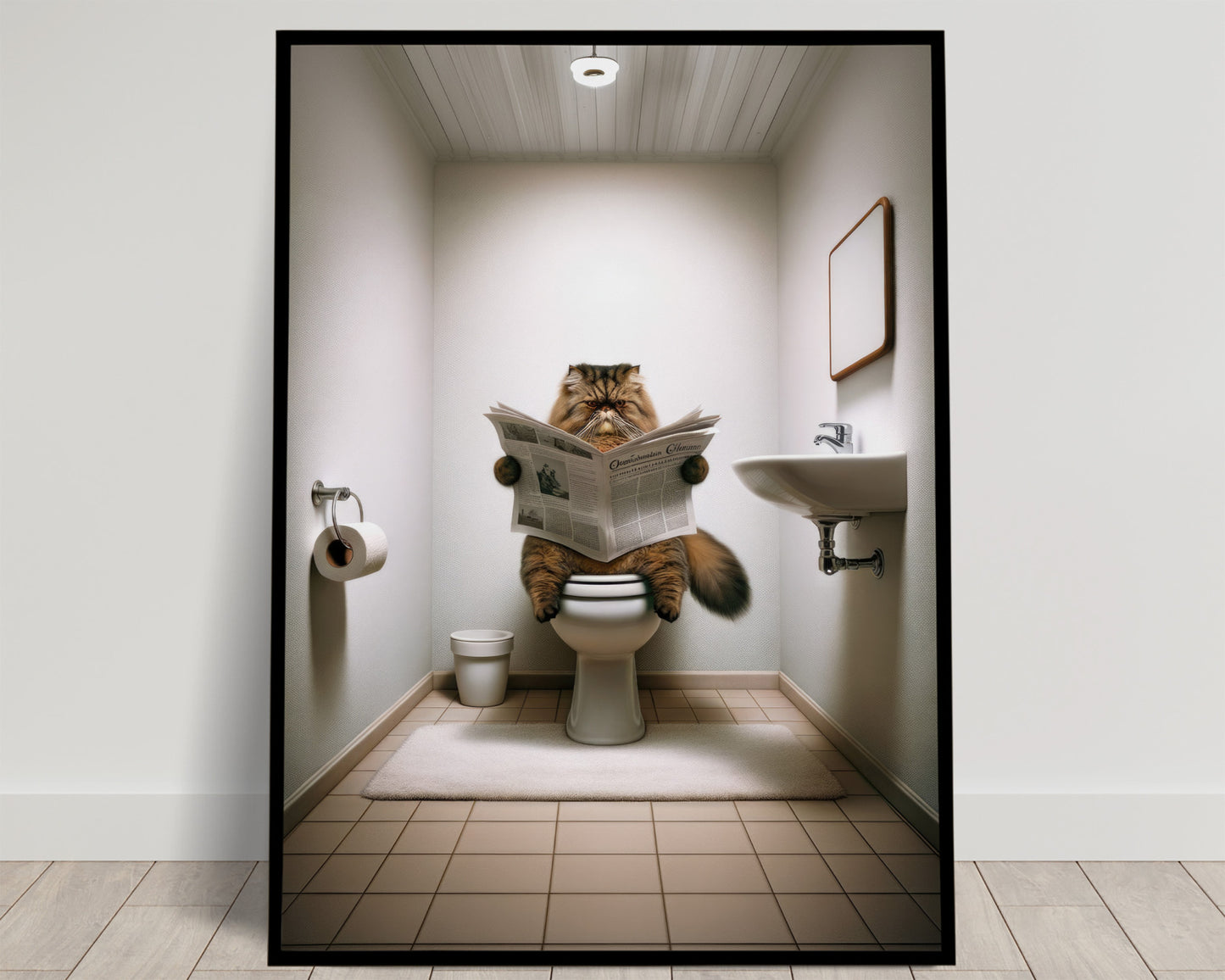 Brown Tabby Persian Cat Bathroom Poster - Fun Toilet Wall Art Decor - Perfect Gag Gift for Cat Lovers