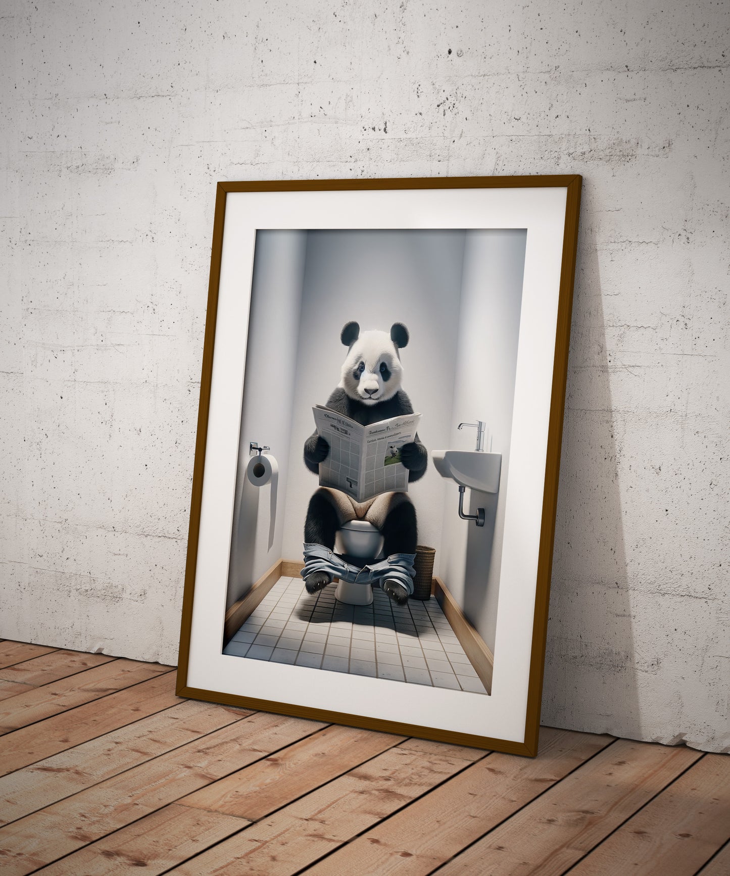 Poster Panda Humour aux Toilettes - Décoration Amusante WC, Cadre Déco Salle de Bain, Cadeau Rieur