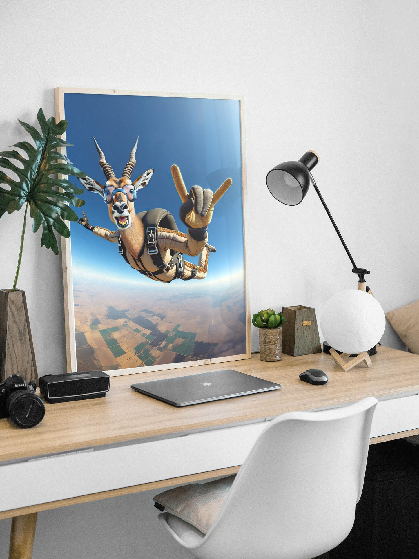 Affiche Murale Antilope en Chute Libre Parachute, Poster Animal Skydiving, Décor Sport Extrême, Idée Cadeau Originale