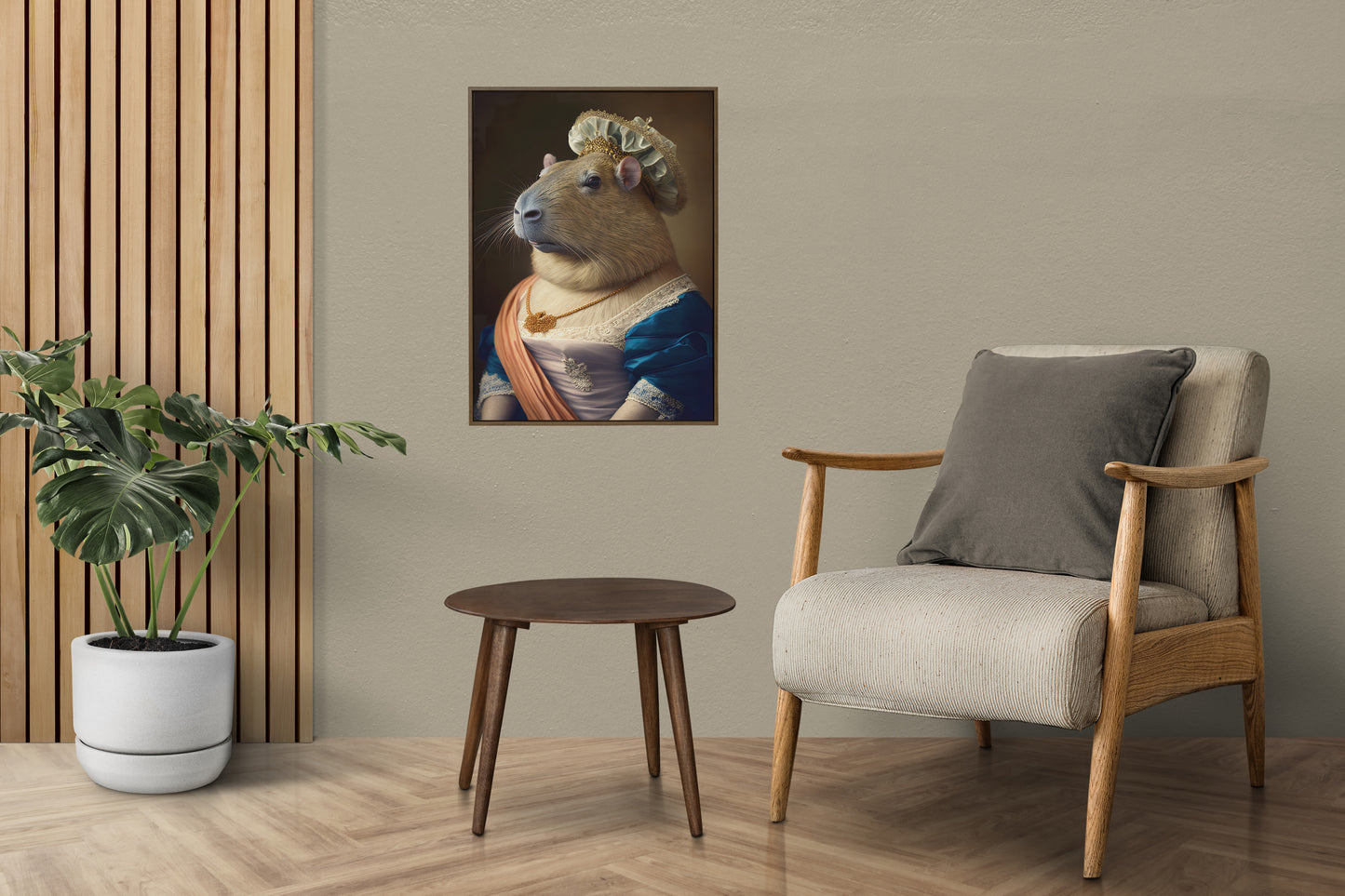 Affiche murale humoristique : Capybara en robe de Princesse baroque, Poster décoratif unique, Art mural fantaisiste