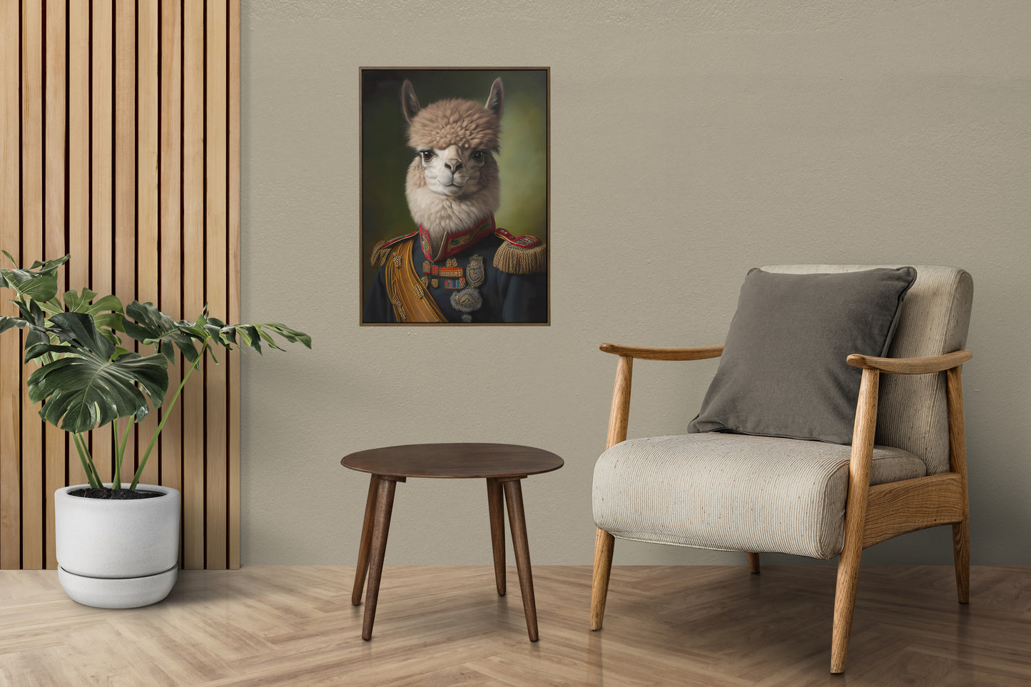 Heroic Alpaca Poster in Military Uniform | Animal Wall Art Decoration for Home | Frameable Alpaca Print